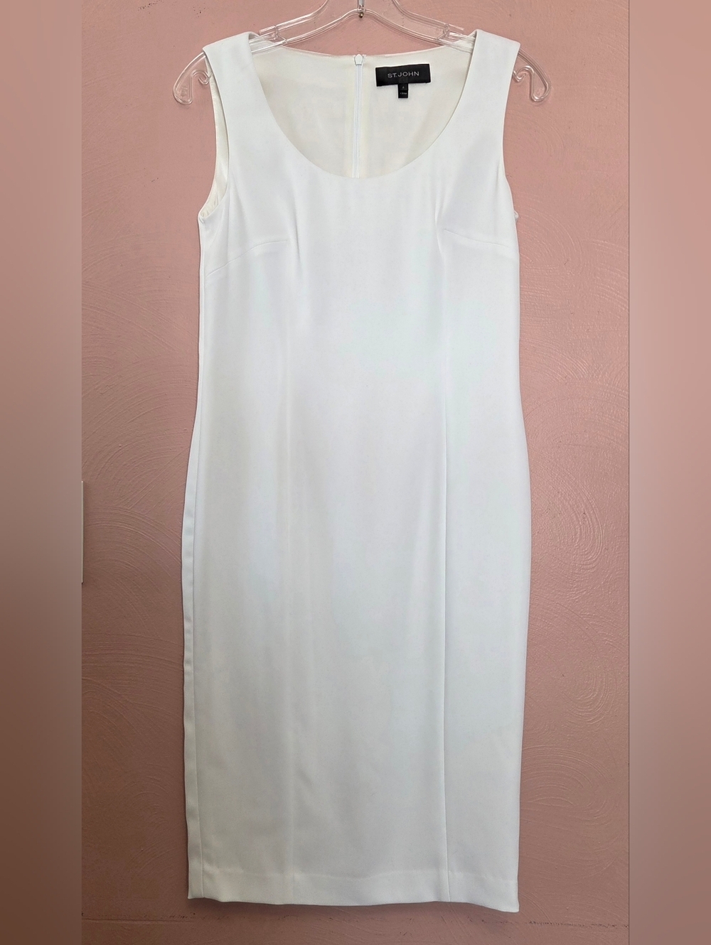 ST.JOHN White Silk Lined Sheath Dress Sleeveless Midi Size 4 - Picture 1 of 7